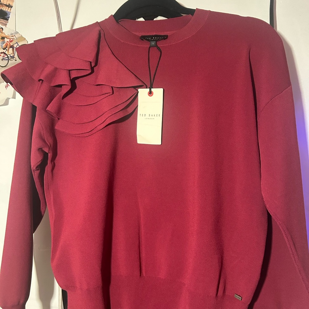 EUC Ted Baker Leytina Striped Peplum sweater, knit top, size Ted 3, US 8-10